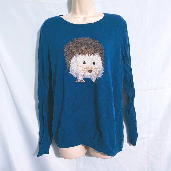 Talbots Blue Hedgehog Sweater Size LP - Picture 1 of 3